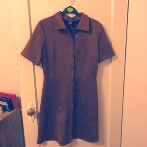 Faux Suede Collared Midi Dress